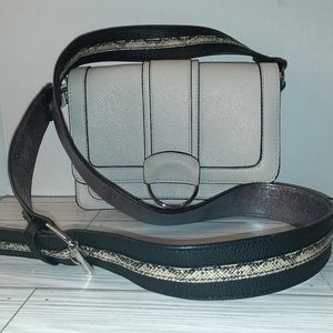 Sammy Faux Leather Crossbody Cream with Black Snakeskin Accented Strap Size 9.5"